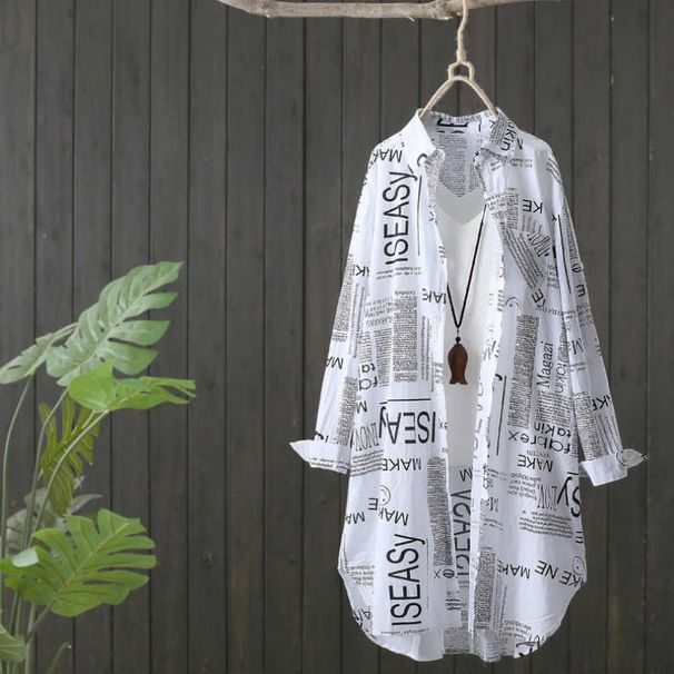 Women's Mid-Length Artistic Letter-Print Casual Shirt With Sun Protection, Versatile Cardigan For Commuting And Stylish_ecoleips.com
