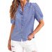 Women's Short Sleeve Button-Down Shirt, Casual Plaid Shirt With Ruffled Collar, Loose Fit Cotton Blend Top For Summer_ecoleips.com