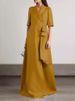 Summer Elegant Lapel V-neck Evening Dress Women's Casual Half Sleeved Commuting Long Dress Fashion Split Hight Waist Solid Dress_ecoleips.com