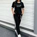 Women's Summer Fashion Color Block Set European American Style Casual round Neck Short Sleeve Top And Loose Trousers Two Piece Outfit Printed_ecoleips.com