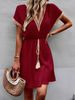 Women's Clothing New Satin Dress Spring And Summer Lace Bat Sleeve Waist Skirt_ecoleips.com