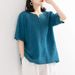 Summer Retro-Style Embroidered Cotton T-Shirt Made Of Pure Cotton; Features A Loose Fit That Flatters The Figure, A V-Ne_ecoleips.com