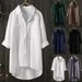 Women's Solid Color Fashion Shirt Casual Style Loose Fit Mid Length Double Pockets Cotton Linen Blend Top_ecoleips.com