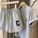 Letter Fashion Casual Short Sleeved Shorts Two Piece Suit For Women Summer New Loose Simple Large Size Suit_ecoleips.com