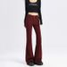 Minghai Sweet Cool Style Ankara Red Micro Flare Double Button Jeans For Women, New Autumn High-Waisted Slimming Long_ecoleips.com