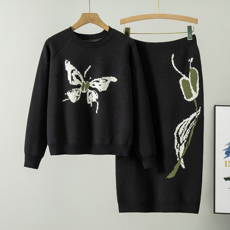 Women's Clothing New Spring Suit Women's Butterfly Embroidered Sweater Skirt Fashionable Two Piece Skirt_ecoleips.com