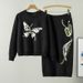 Women's Clothing New Spring Suit Women's Butterfly Embroidered Sweater Skirt Fashionable Two Piece Skirt_ecoleips.com