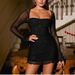 European And American Sexy Sheer Underwire Sequin Square Neck Backless Cross-Border Trade Mesh Long Sleeve Bodycon Short_ecoleips.com