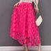 Women's 3D Decorative Patches Mesh Panels Lined Midi Skirt Casual A-Line_ecoleips.com