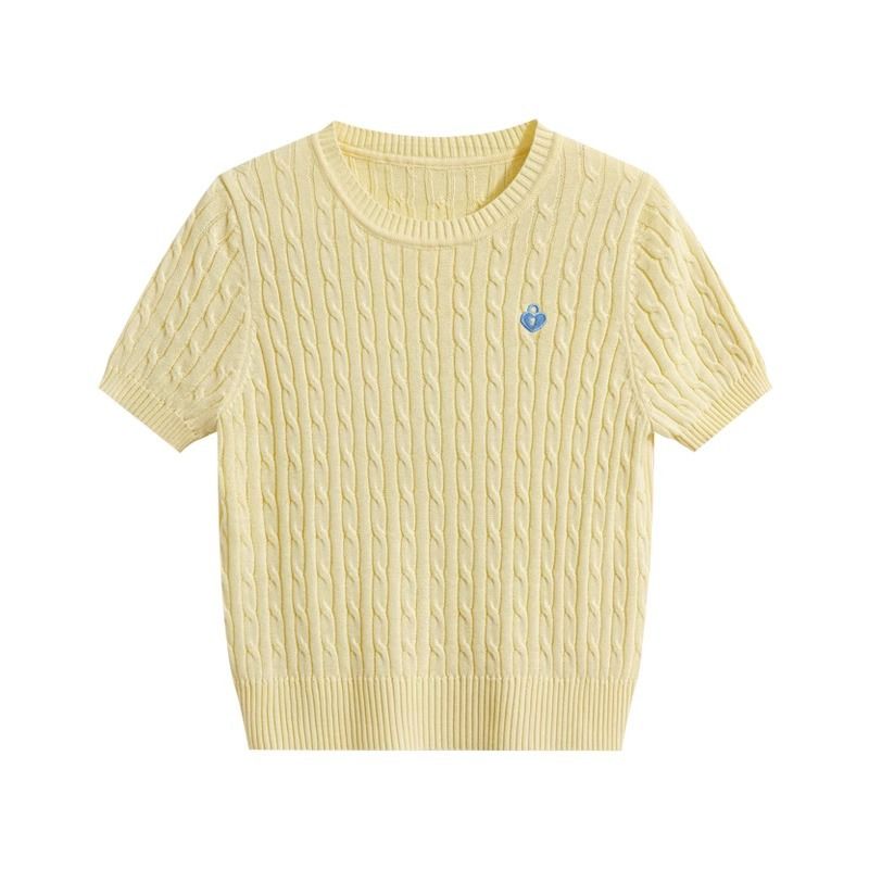 New Summer Women's Twisted Ice Silk Knit T-Shirt - Slim Fit Round Neck Short Sleeve Top - Breathable & Stylish Casual Tee_ecoleips.com