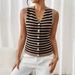 Women's Cross Border Knitted Vest Summer Striped V Neck Single Breasted Soft Sleeveless Top Layered Outerwear_ecoleips.com