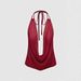 Women's Sleeveless Halter Neck Top Deep V Backless Slim Fit Casual Studded Design European American Style_ecoleips.com