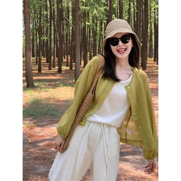 French-style Cotton-linen Shirt Jacket, Summer Sun Protection High-end Linen Shirt, Unique And Chic Top For Petite_ecoleips.com