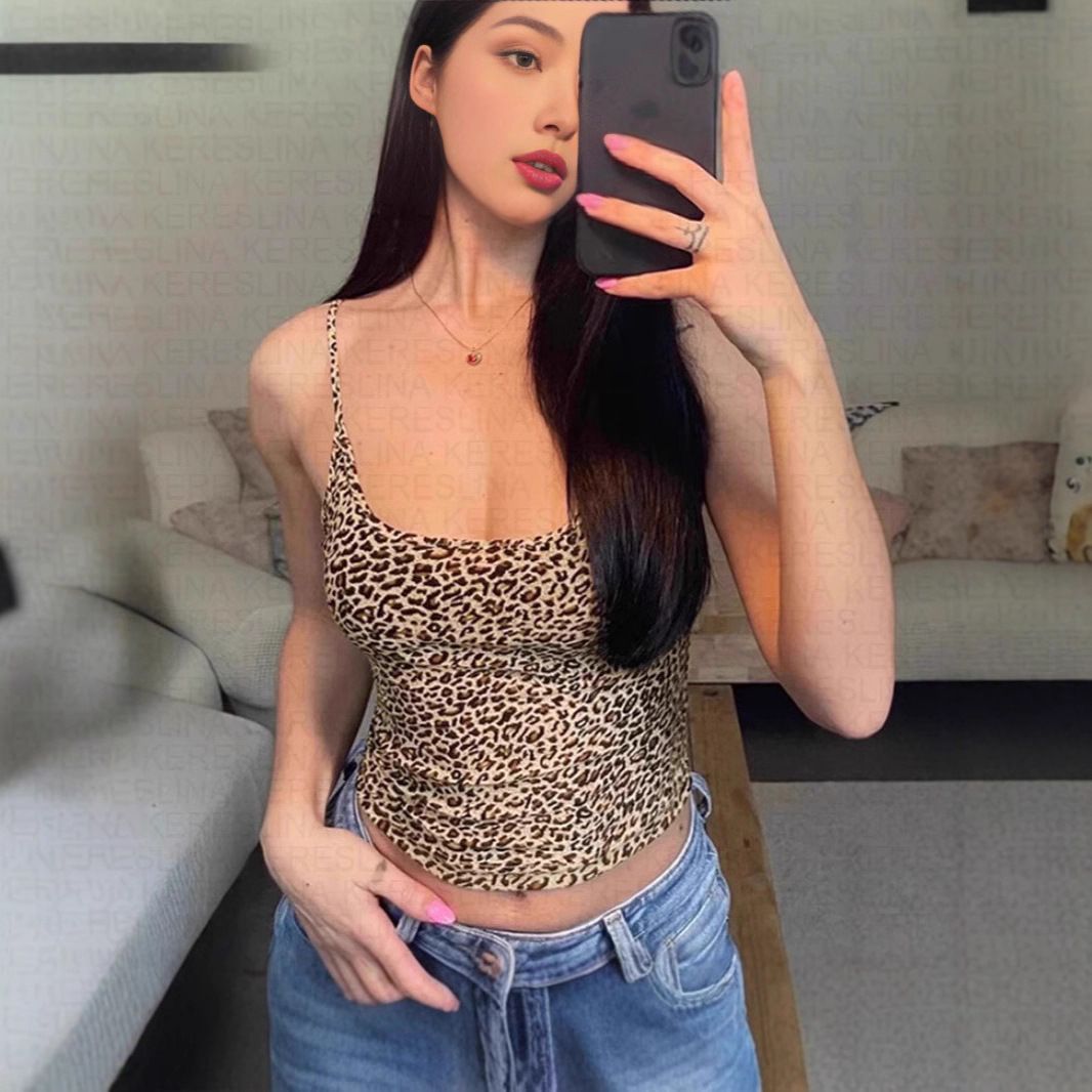 Summer New Fashion Sexy Leopard Print Cropped Camisole Women's Clothing European And American Style Cross Border Wholesale_ecoleips.com