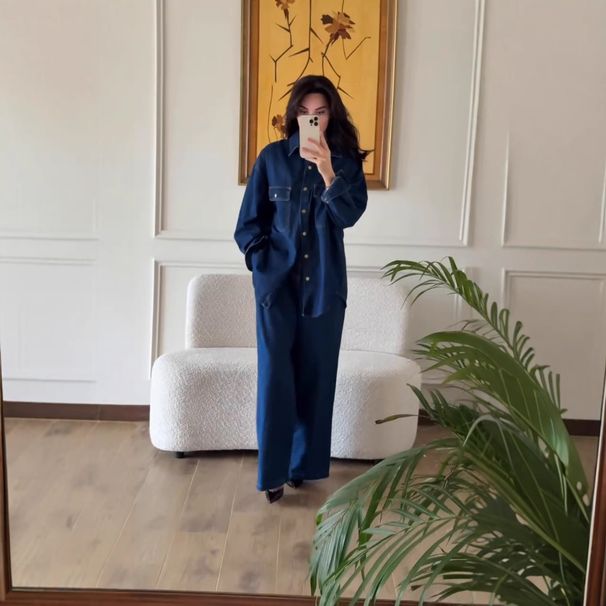 Women's Clothing New Women's Fashion Casual Loose Long Sleeved Denim Trousers Suit_ecoleips.com