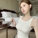 White Beaded Camisole Women, Summer Inner Layer, Slim-fit Design, Niche Sleeveless Knitted Top For Outer Wear_ecoleips.com