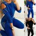Women's Off-Shoulder Beaded Long Sleeve Sporty Crew Neck Casual Set Solid Color Plus Size Autumn Winter_ecoleips.com