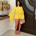 K European And American Women's Casual Solid Color Ruffle Shorts Fashionable Women's Round Neck Lantern Sleeves Solid Color Two-piece Set_ecoleips.com