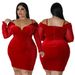 Women's Clothing large size velvet fabric dress Sexy V-neck hip-hugging large size dress see-through long sleeves_ecoleips.com