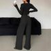 Women's Clothing Autumn New Suits Long Sleeved Buttoned Solid Color Tight Top Plus Trousers Two Piece Suit For Women_ecoleips.com