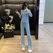 Women's Clothing Long Sleeved Pants Suit Cotton Letter Round Neck Printing Urban Leisure Fashion Suit_ecoleips.com