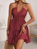 Elegant V-Neck Camisole Dress With Flutter Sleeves And Ruffle Hem, Flattering Slip Dress For Women, Summer Casual & Party Sleeveless Maxi Dress_ecoleips.com