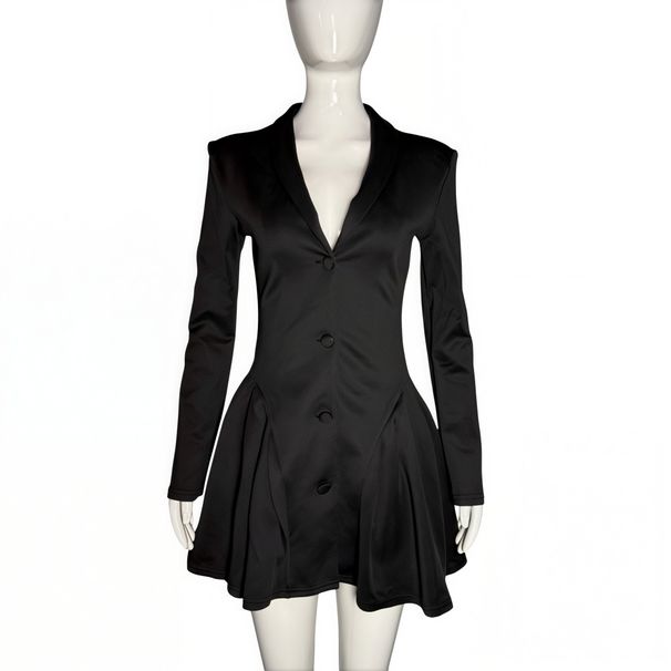 Women's Sexy Deep V Lapel Open Front Belted Ruffled Mini Dress – Elegant Party Gown_ecoleips.com
