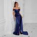 European And American Foreign Trade Hot-Selling Strapl Solid Color Off-Shoulder Sexy Slit Slim Evening Gown_ecoleips.com