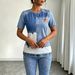 Women's Summer Two Piece Set Faux Denim Print Patchwork round Neck Short Sleeve Tie Dye Top Slim Fit Skinny Pants_ecoleips.com
