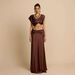 Women Stylish Pleated Geometric Patchwork 2‑Piece Outfit Elegant Bandeau Top High Waist Midi Skirt Matching Dress Set_ecoleips.com