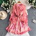 Romantic Ruffled Collar Long Sleeved Dress For Early Summer Sweet Youthful Style Tie Waist Slim Fit Printed Women's Dress_ecoleips.com