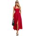 Voya French-style Vintage Halter-neck Tie Women, Backless, Waist-cinching, With Large Hem And Slit, Red, Suitable For A_ecoleips.com