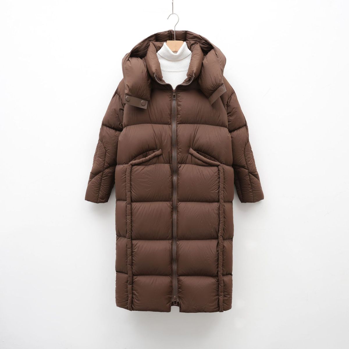 90 White Goose Down Jacket Women's Hooded Long New Over-the-knee Winter Long Thickened Loose Warm Jacket_ecoleips.com