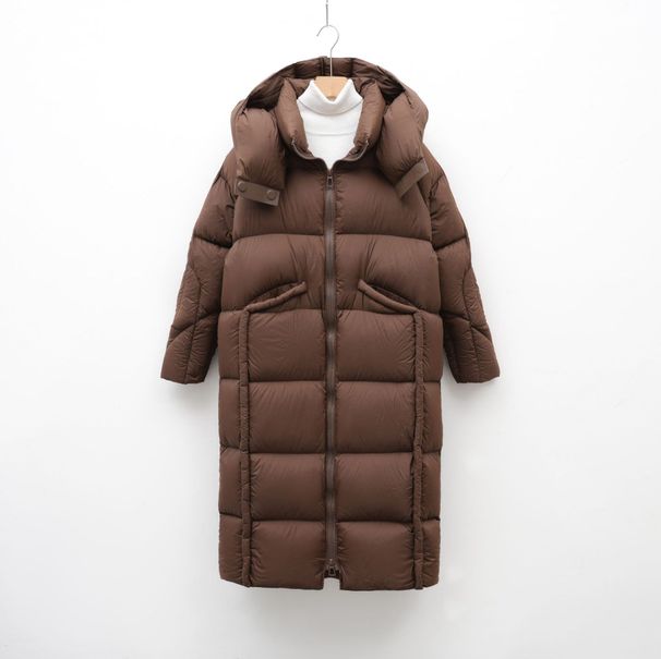 90 White Goose Down Jacket Women's Hooded Long New Over-the-knee Winter Long Thickened Loose Warm Jacket_ecoleips.com