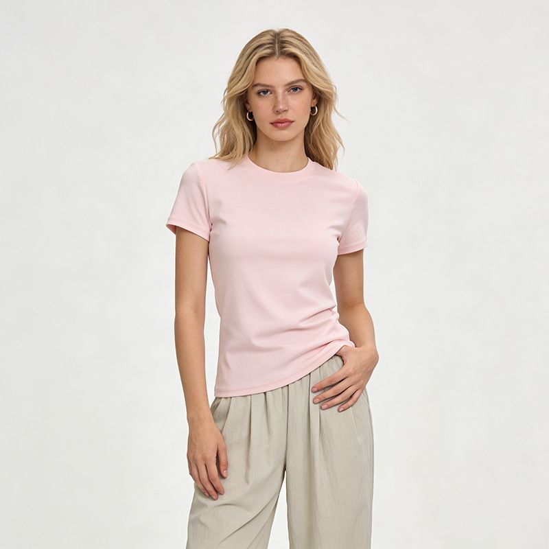 American-style Spicy Girl Short-sleeve T-shirt For Women, 2026 New Spring And Autumn Collection, Pink Round-neck,_ecoleips.com
