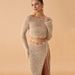 Voya Voya New Women's European And American Long Sleeve Short Top Beach Cover-Up Sexy Bikini Swimsuit Cover Skirt Sun Protection 2-Piece Set_ecoleips.com