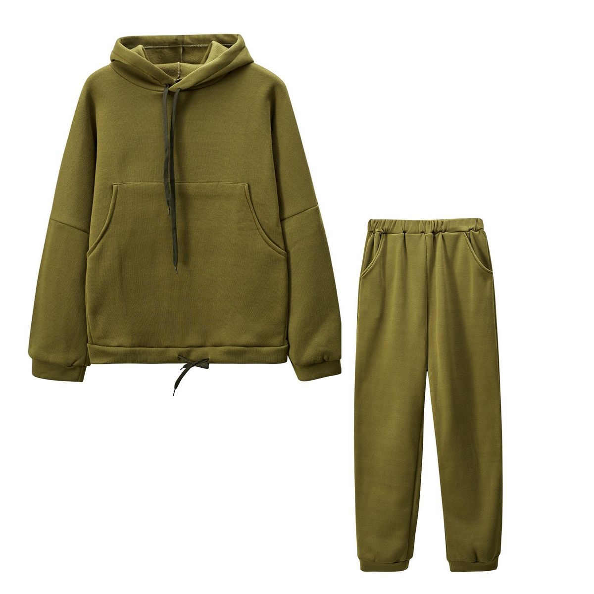Women's Clothing Autumn And Winter New Women's Clothing Hooded Large Pocket Solid Color Loose Casual Sweater Trousers Two Piece Set_ecoleips.com