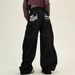 Women's High Waist Straight Leg Jeans - Large Size Loose BF American Style Floor-Length Trousers With Pocket Letter Scimitar Design_ecoleips.com