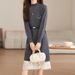 Lace & Beaded Knit Dress – Elegant Long-Sleeve Layering Piece (One Size, Polyester-Viscose Blend, Crew Neck, 4 Colors, Office-to-Event Versatility)_ecoleips.com