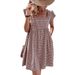 2026 European And American Cross-border Women's Clothing, Independent Site , Ruffle Sleeve Square Neck Plaid_ecoleips.com