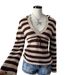 European American Striped V-Neck Sweater Long Sleeve Slim Fit Hooded High Street Style Women's Cute Design Wholesale_ecoleips.com