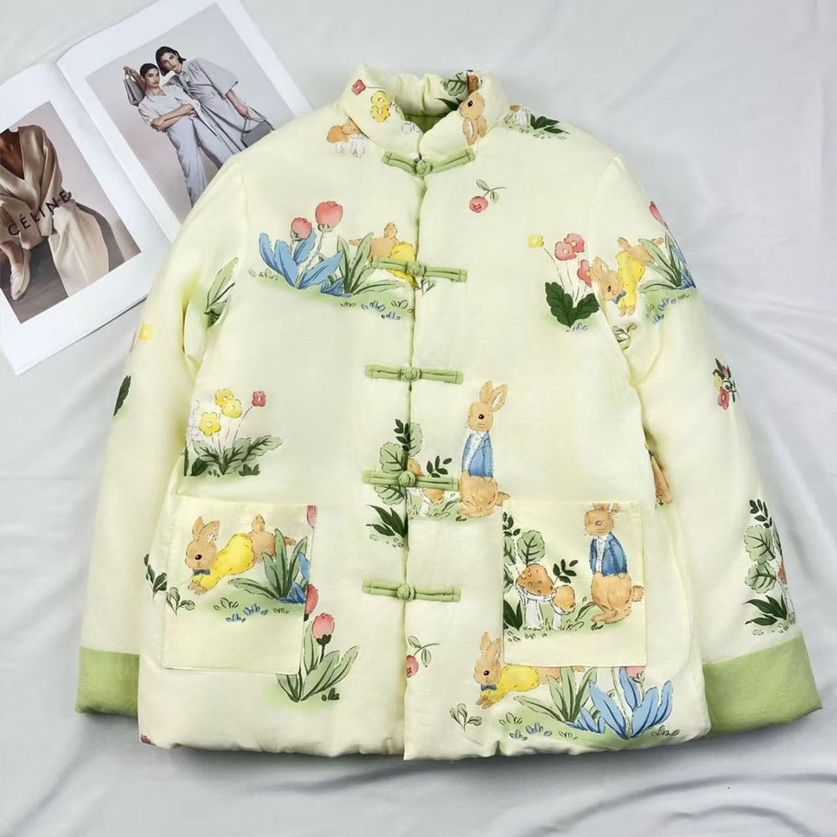 Women's Clothing Vintage Chinese Style Cotton Padded Jacket , Winter Warm Thickened Quilted Coat With Stand Collar, Rabbit Garden Warmth Color_ecoleips.com