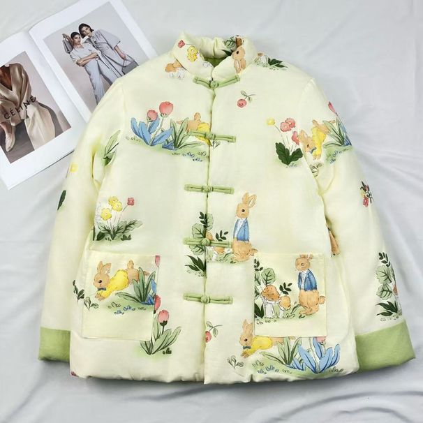 Women's Clothing Vintage Chinese Style Cotton Padded Jacket , Winter Warm Thickened Quilted Coat With Stand Collar, Rabbit Garden Warmth Color_ecoleips.com