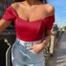 Women's Clothing Sexy Off-Shoulder Corset Top Fashion Slim Fit Short T-Shirt - Stretchy Breathable Fabric, Trendy Streetwear For Casual Outings_ecoleips.com