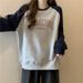 Real Shot Of Cotton American Retro Raglan Sleeve Sweatshirt For Women, Thin, Loose, Versatile, Color-blocking,_ecoleips.com