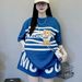 Women's Summer Sporty Two Piece Set Loose Striped Bear Short Sleeve Casual Youthful Fashion Southeast Asian Style Regular Fit_ecoleips.com