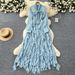 Elegant French Style Long Sleeve Dress Bow Tie Fitted Waist Ruffled Hem Autumn Slimming Silhouette Women's Fashion Dress_ecoleips.com