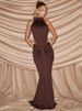 Blifanbo Halter Off-shoulder Sexy Maxi Dress Women Gown Elegant Backless Sleeveless Ruched Slim Club Party Long Dress Female_ecoleips.com