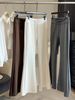 Springtime Petite Grey Cloud Cotton High-Waisted Flared Pants for Women Drawstring Draped Relaxed Casual Sporty Bottoms_ecoleips.com