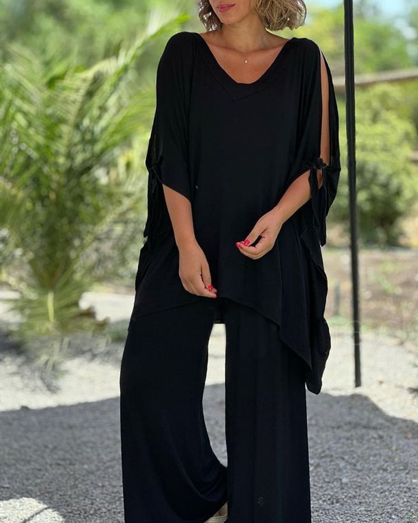 European American Cross-border Spring/summer Loose-fitting Casual Wide-leg Pants With Mid-sleeve Top And Stylish Sports_ecoleips.com